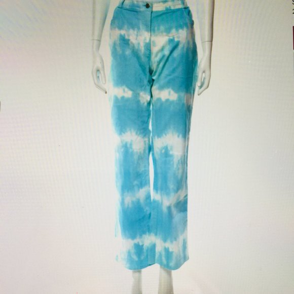 Celine vintage tie-dye jeans US12 FR44 turquoise high-rise